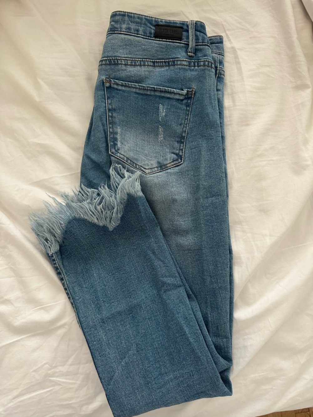 Boutique Black Label Medium Blue Frayed Hem Ankle Jeans
